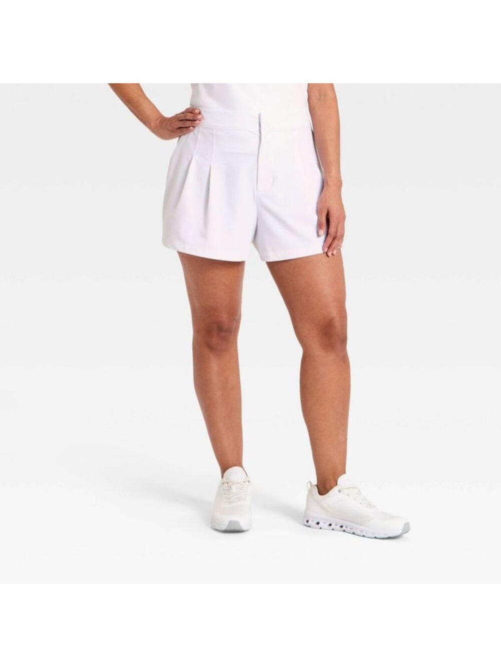 All In Motion - Women's Woven High-Rise Pleated Golf Shorts - All White Size M